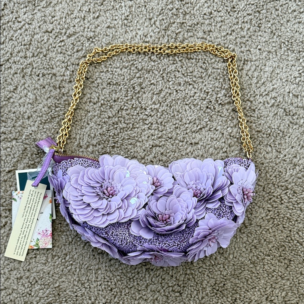 Floral BEADED Lavender Chain Shoulder/ Crossbody Bag